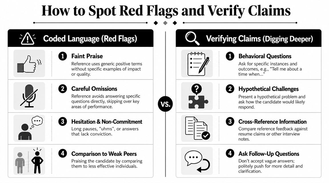 An infographic titled How to Spot Red Flags and Verify Claims when checking job candidate references.