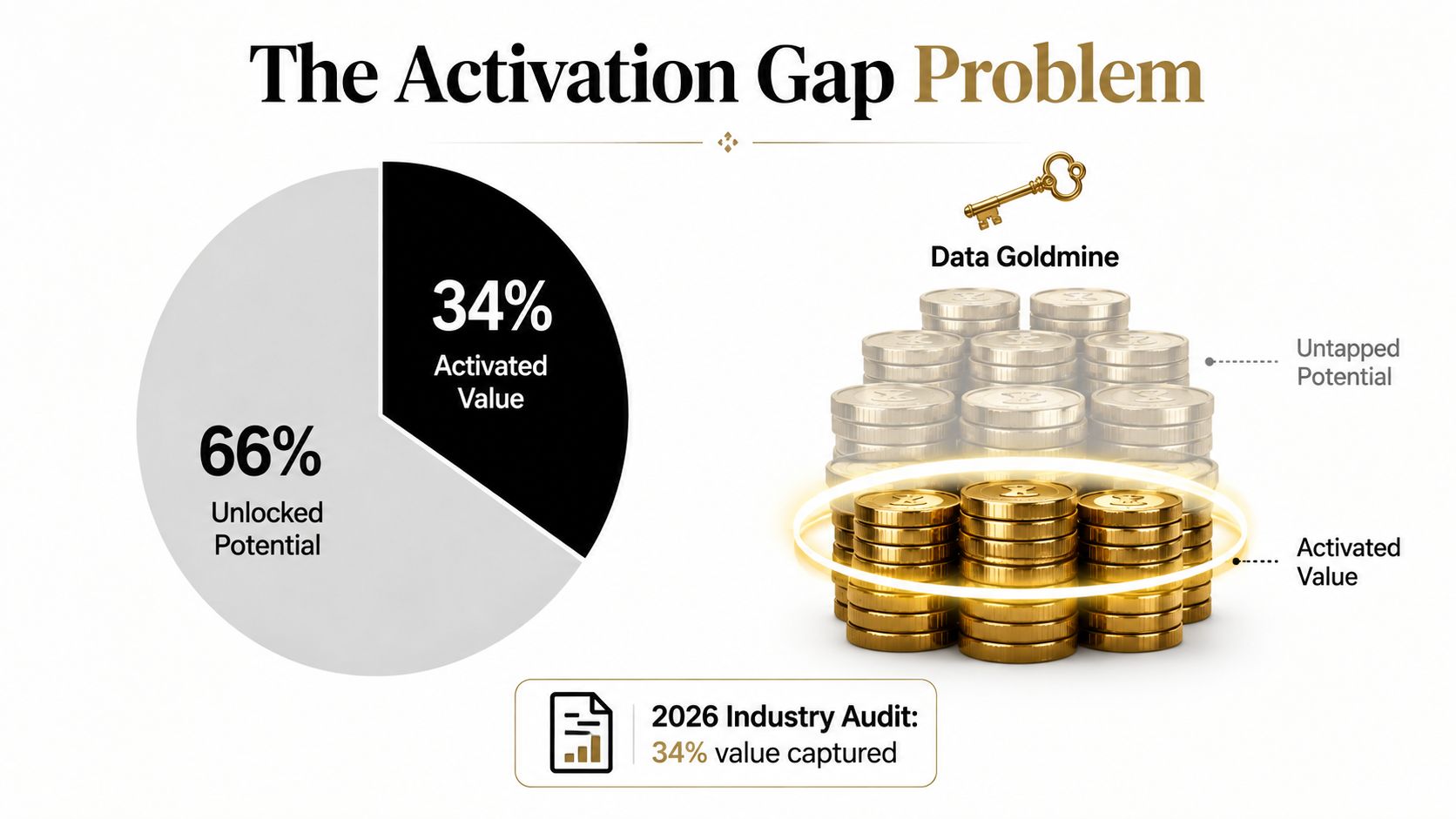 A data visualization chart depicting 66 percent unlocked potential versus 34 percent activated value in business.